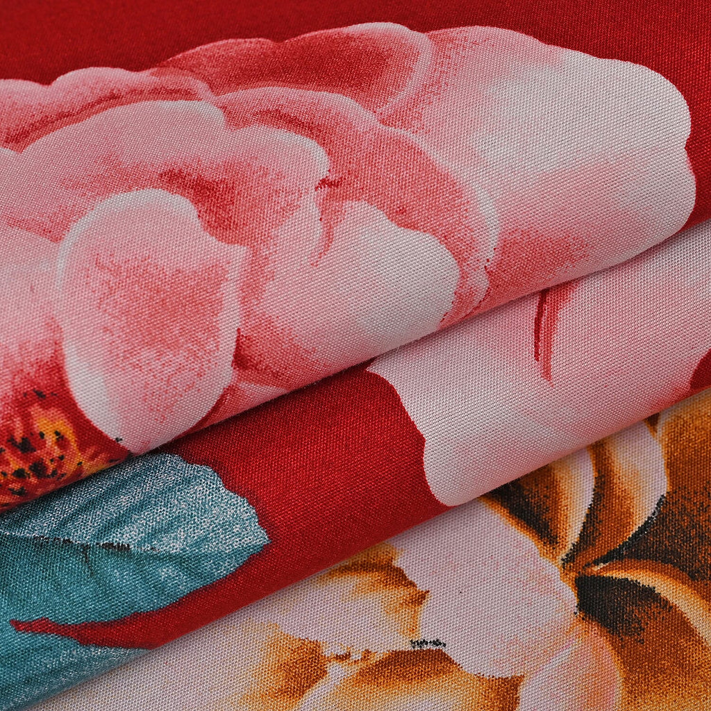 3 Piece Set - Peony Pattern Comforter with 2 Pillow Cases (Double Size 200x200 cm) - Red