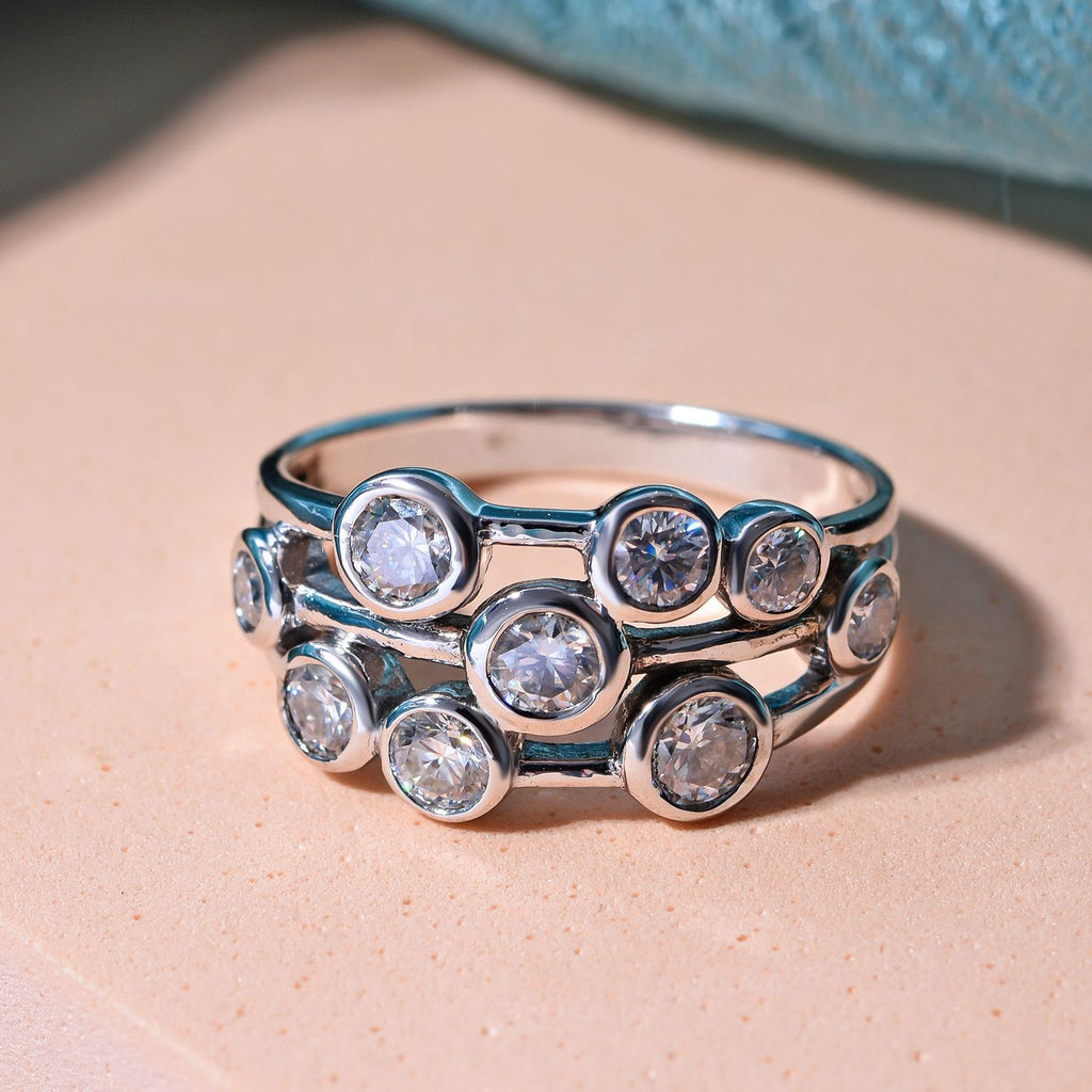 Designer Inspired - D'Joy Moissanite Bubble Ring in Rhodium Overlay Sterling Silver 1.49 Ct._7705580_1