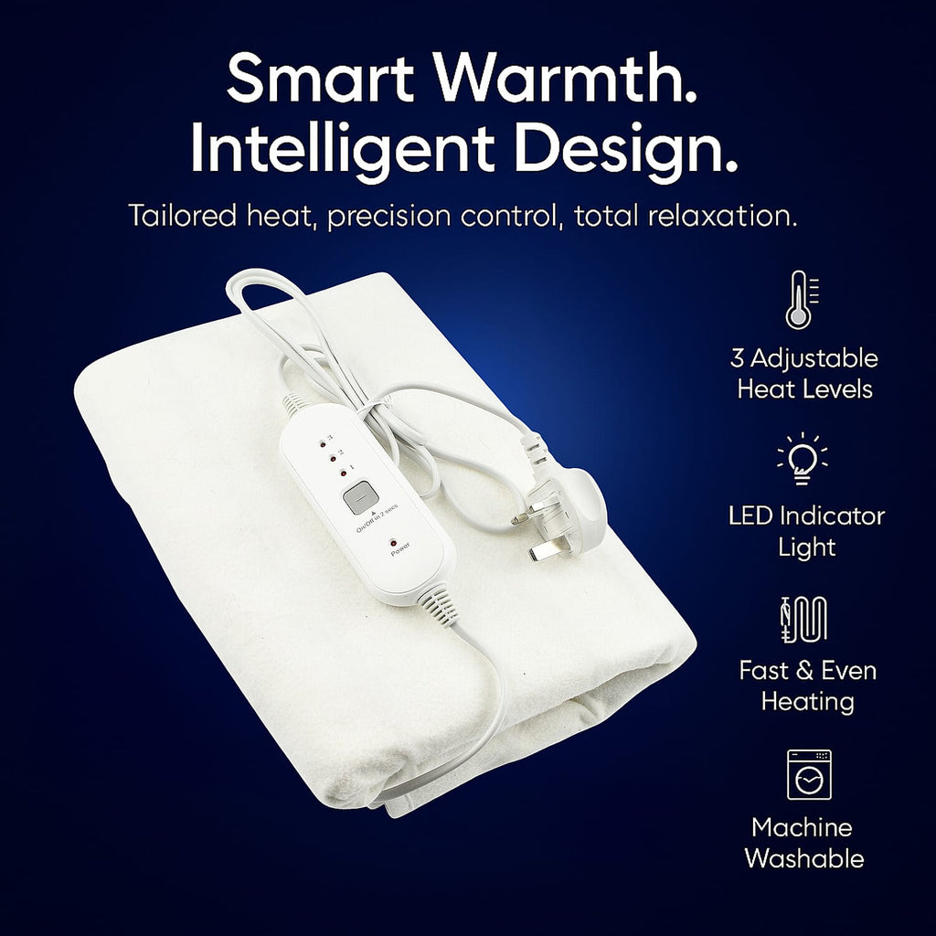 CUQOO Premium Heated Blanket with 3 Heat Setting & LED Indicator Light (Single Size 135x65 cm) - White
