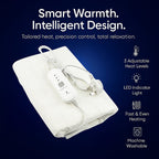 CUQOO Premium Heated Blanket with 3 Heat Setting & LED Indicator Light (Single Size 135x65 cm) - White