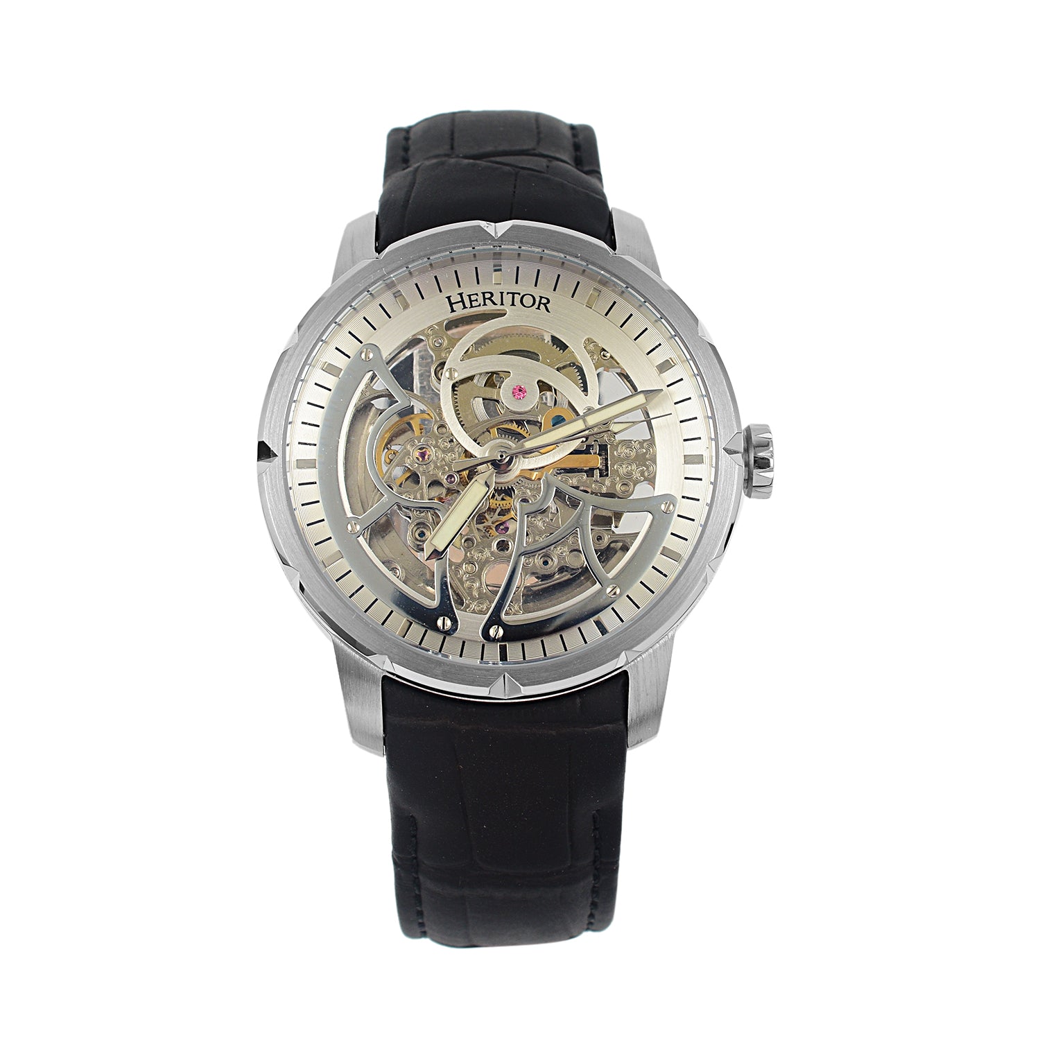 Ryder Collection Heritor Automatic Movement 5 ATM Water Resistant Watch with Black Genuine Leather Strap 7708586 0