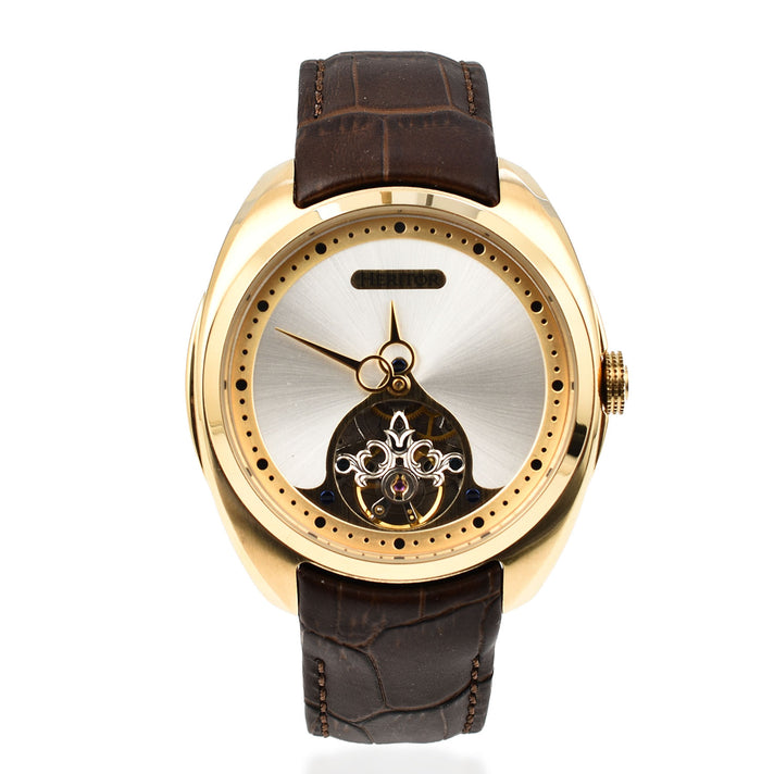 HERITOR Automatic Semi-Skeleton Movement 5ATM Water Resistance Gold Dial Mens Watch with Brown Leather Strap 7708659 1