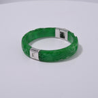 Hand Carved Green Jade Dragon Bangle in Rhodium Overlay Sterling Silver 270.00 ct_7708801