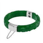 Hand Carved Green Jade Dragon Bangle in Rhodium Overlay Sterling Silver 270.00 ct_7708801_1