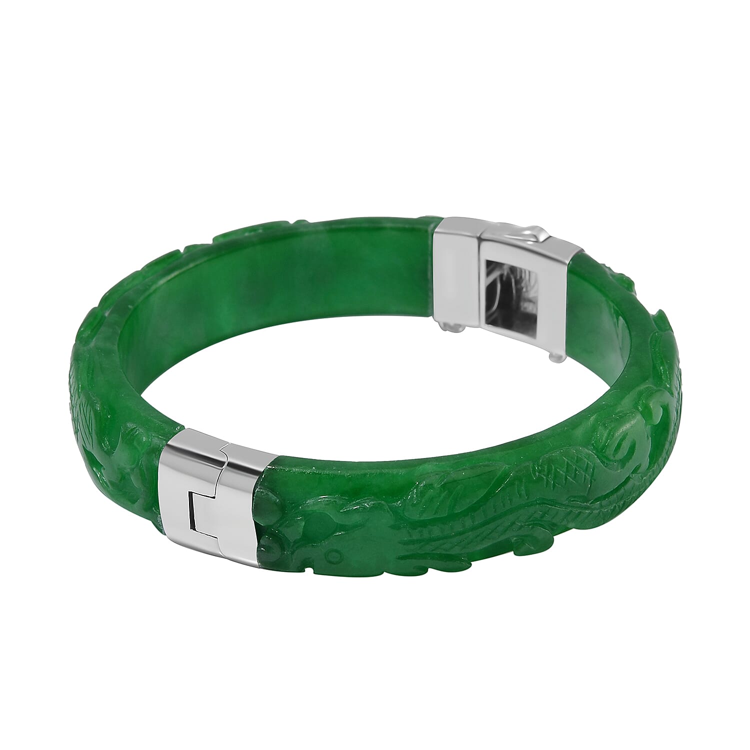 Hand Carved Green Jade Dragon Bangle in Rhodium Overlay Sterling Silver 270 ct., 7.5 Inch 7708801 5