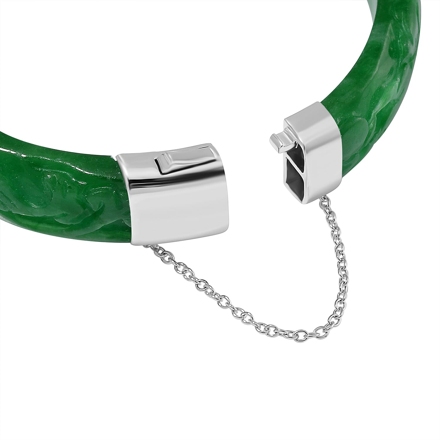 Hand Carved Green Jade Dragon Bangle in Rhodium Overlay Sterling Silver 270 ct., 7.5 Inch 7708801 6