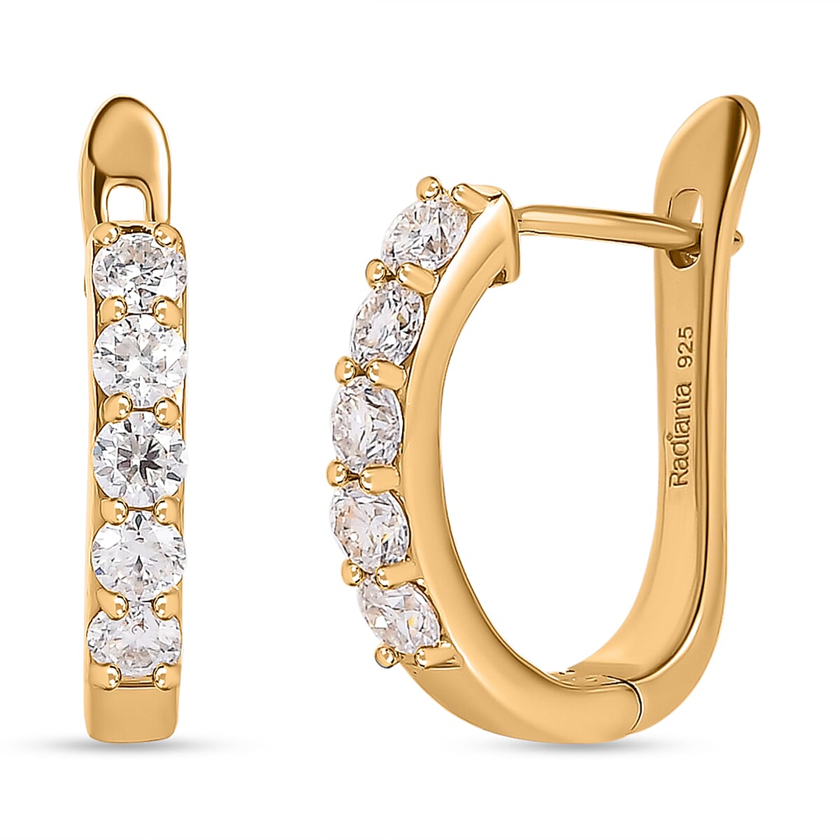 Moissanite J Hoop Earrings in 18K Vermeil Yellow Gold Plated Sterling Silver 1.00 Ct. V32733974 0