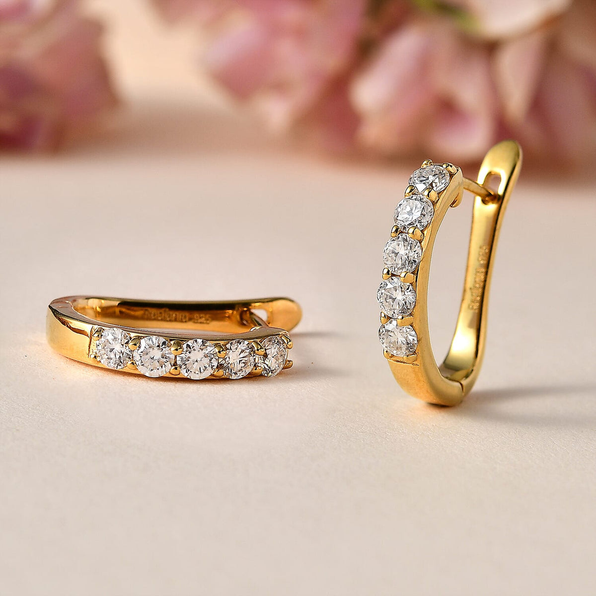 Moissanite J Hoop Earrings in 18K Vermeil Yellow Gold Plated Sterling Silver 1.00 Ct. V32733974 2