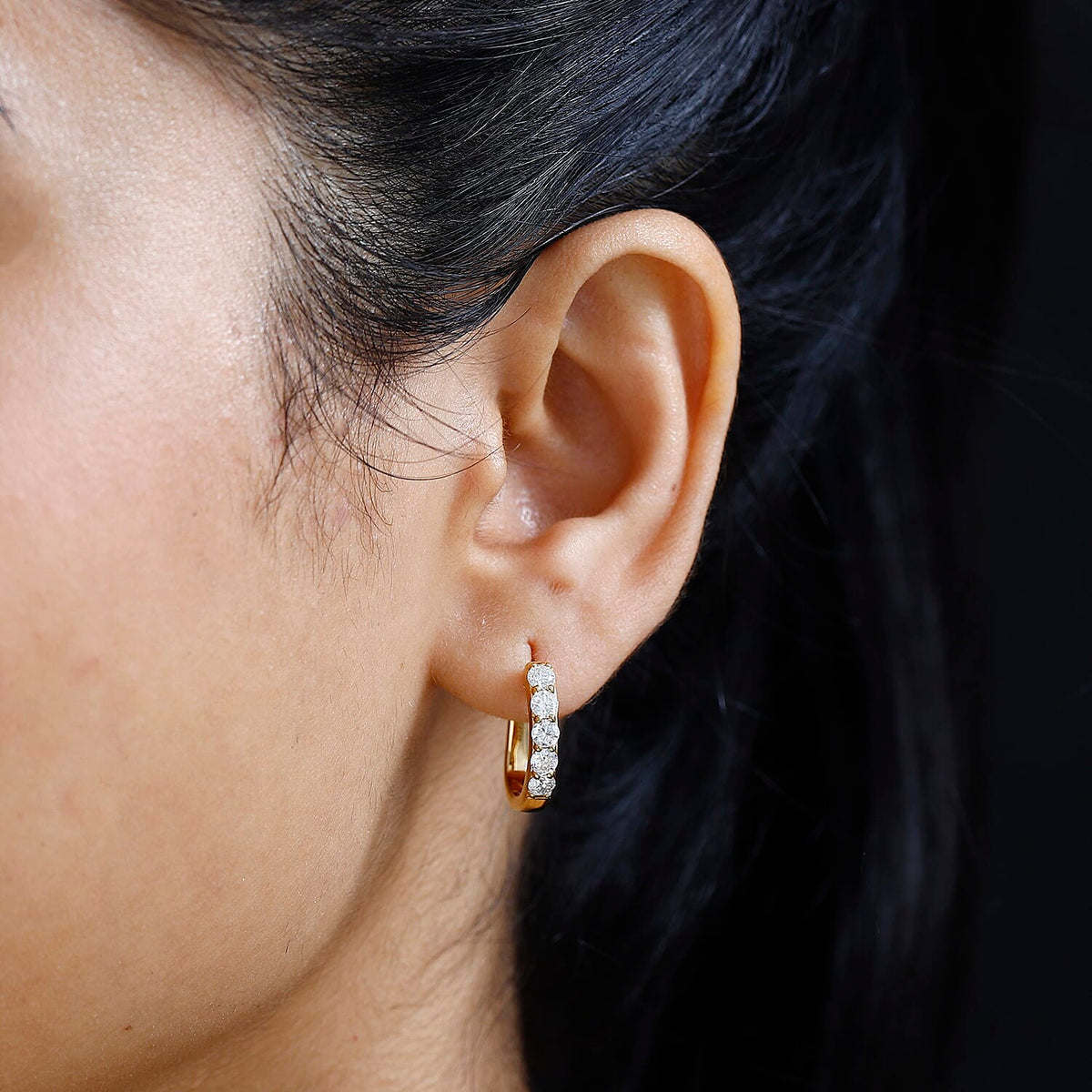 Moissanite J Hoop Earrings in 18K Vermeil Yellow Gold Plated Sterling Silver 1.00 Ct. V32733974 3