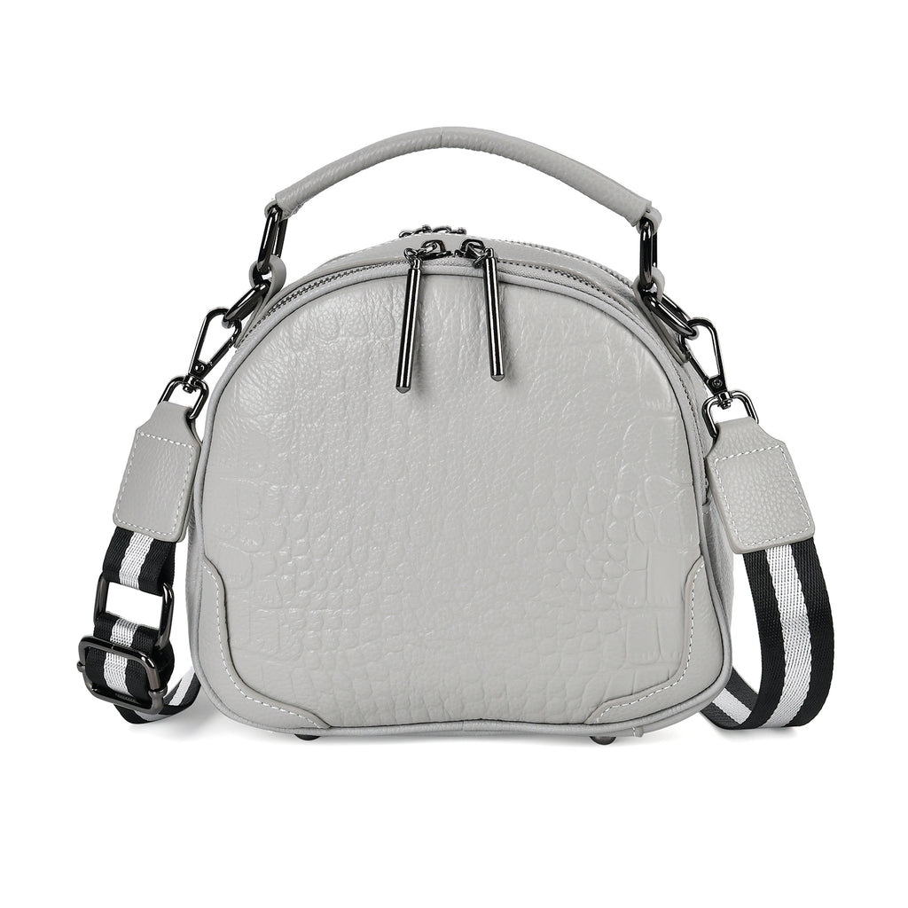 100% Genuine Leather Circle Croc Embossed Crossbody Bag - Creamy Off-White_7710165