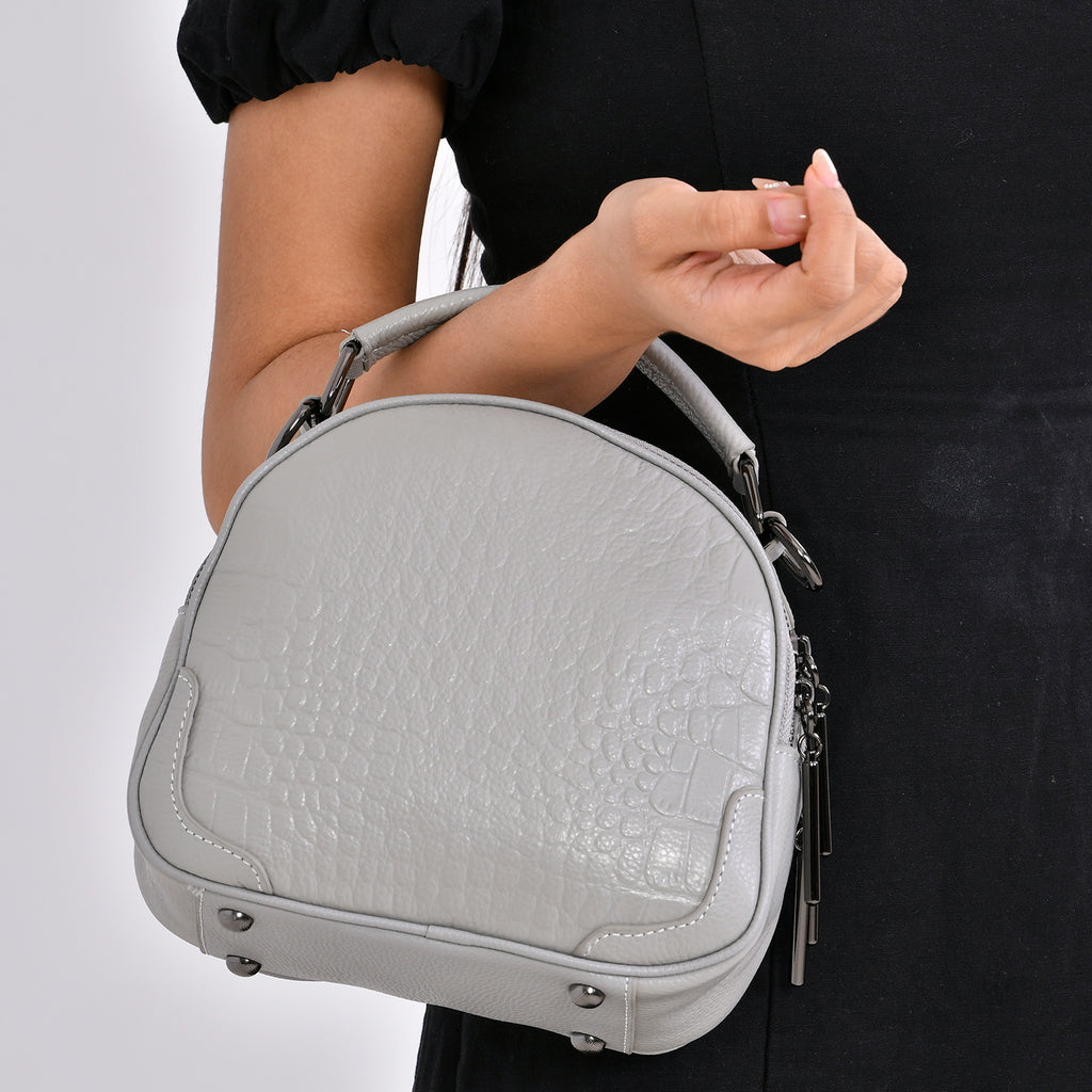 100% Genuine Leather Circle Croc Embossed Crossbody Bag - Creamy Off-White_7710165_2
