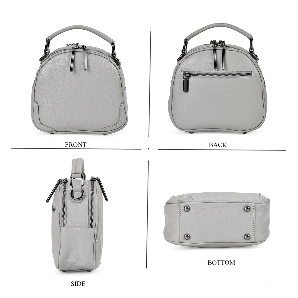100% Genuine Leather Circle Croc Embossed Crossbody Bag - Creamy Off-White_7710165_3