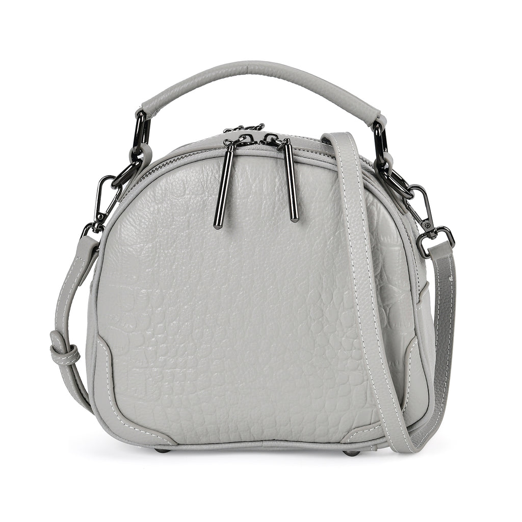 100% Genuine Leather Circle Croc Embossed Crossbody Bag - Creamy Off-White_7710165_4