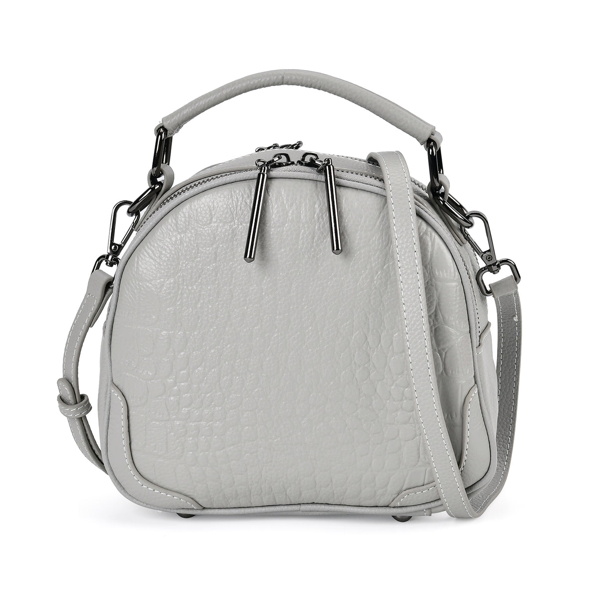 100% Genuine Leather Circle Croc Embossed Crossbody Bag - Creamy Off-White 7710165 5