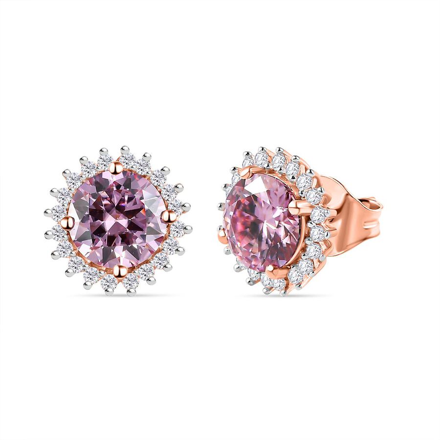 Pink and White Moissanite Stud Halo Earrings in 18K Rose Gold Vermeil Plated Sterling Silver 2.30 Ct. 7712313 0
