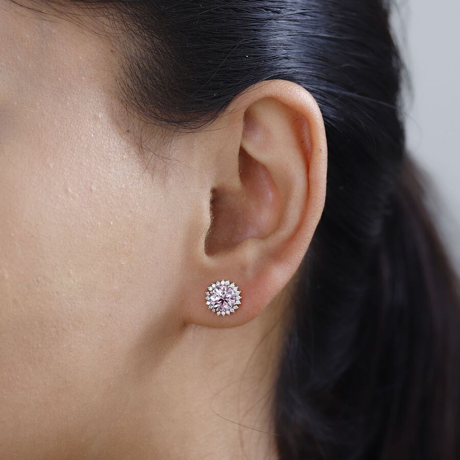 Pink and White Moissanite Stud Halo Earrings in 18K Rose Gold Vermeil Plated Sterling Silver 2.30 Ct. 7712313 3