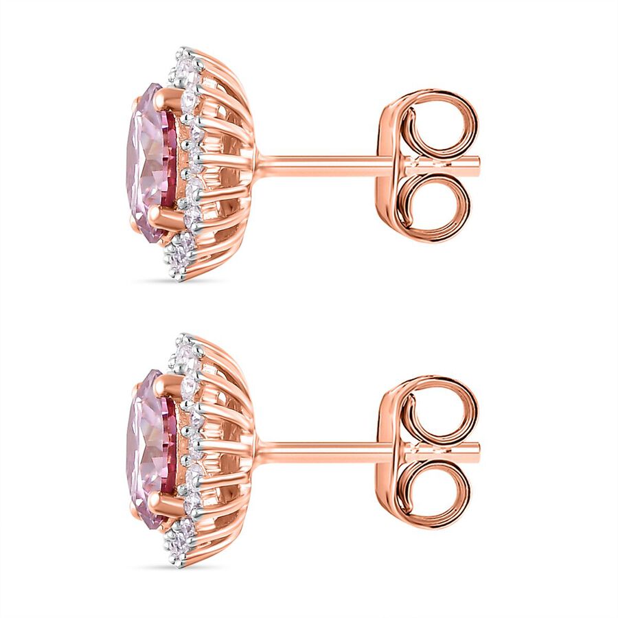 Pink and White Moissanite Stud Halo Earrings in 18K Rose Gold Vermeil Plated Sterling Silver 2.30 Ct. 7712313 4