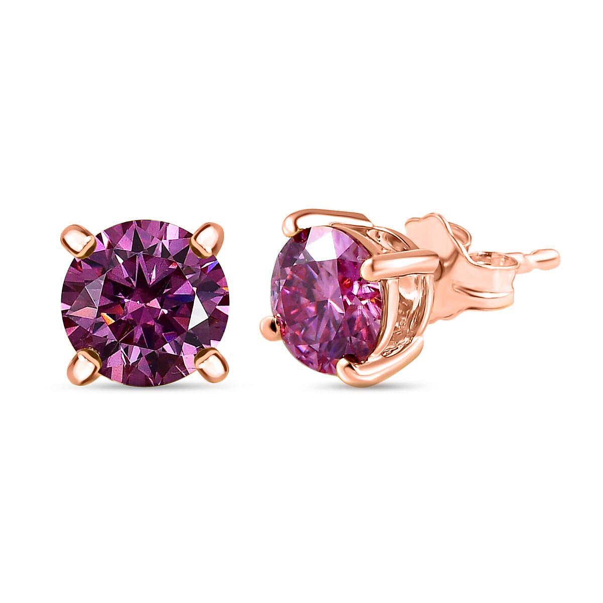 9K Rose Gold Pink Moissanite Stud Solitaire Earrings 2.00 Ct. 7712349 0