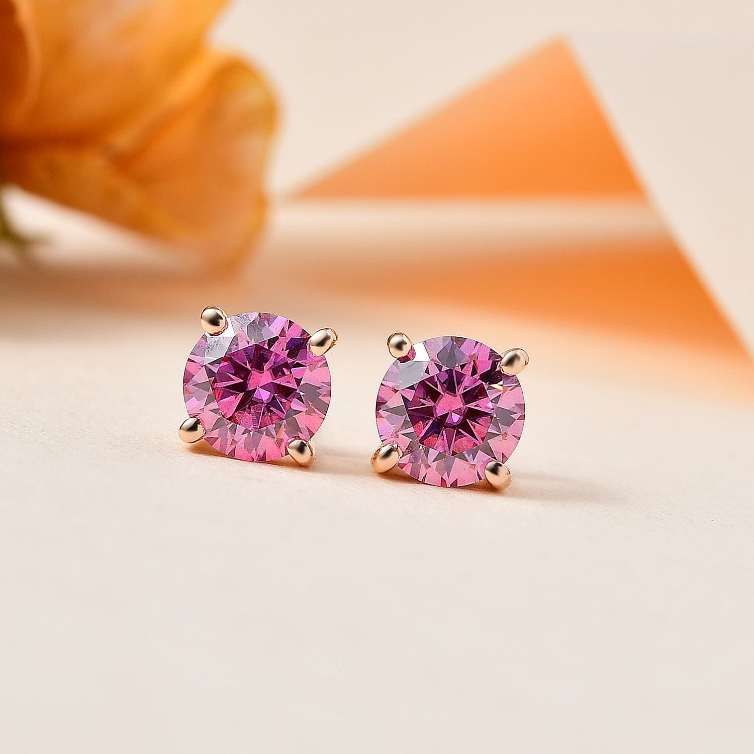 9K Rose Gold Pink Moissanite Stud Solitaire Earrings 2.00 Ct. 7712349 1
