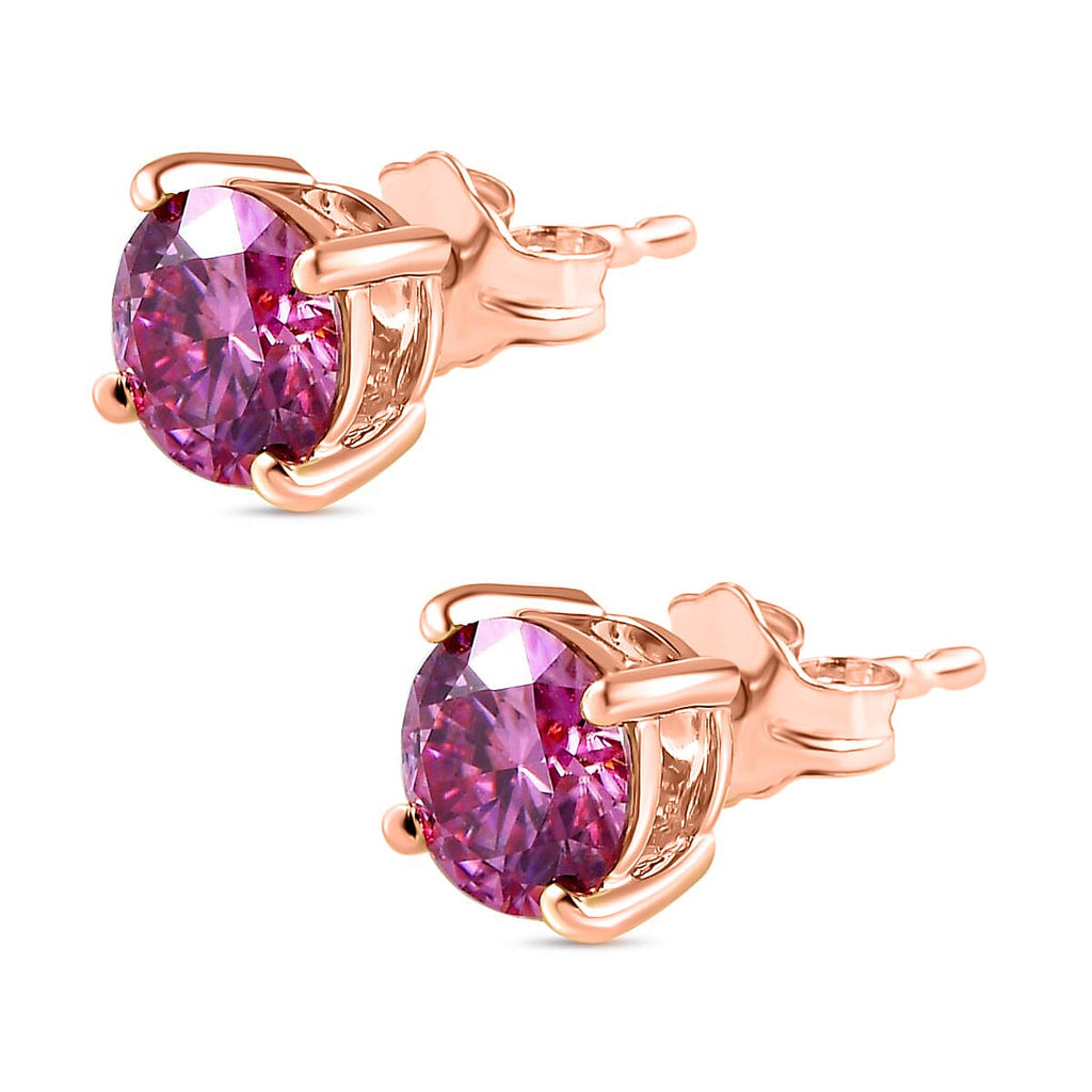 9K Rose Gold Pink Moissanite Stud Solitaire Earrings 2.00 Ct.