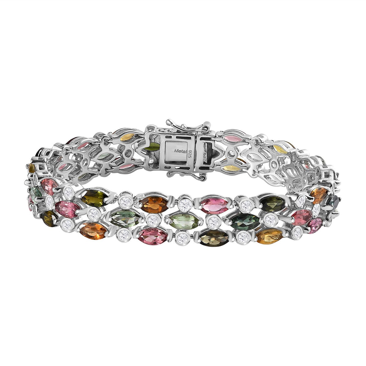 Multi-Tourmaline &amp; Natural Zircon Bracelet (Size - 7) in Platinum Overlay Sterling Silver 19.40 Ct, Silver Wt 19.55 Gms 7712887 0