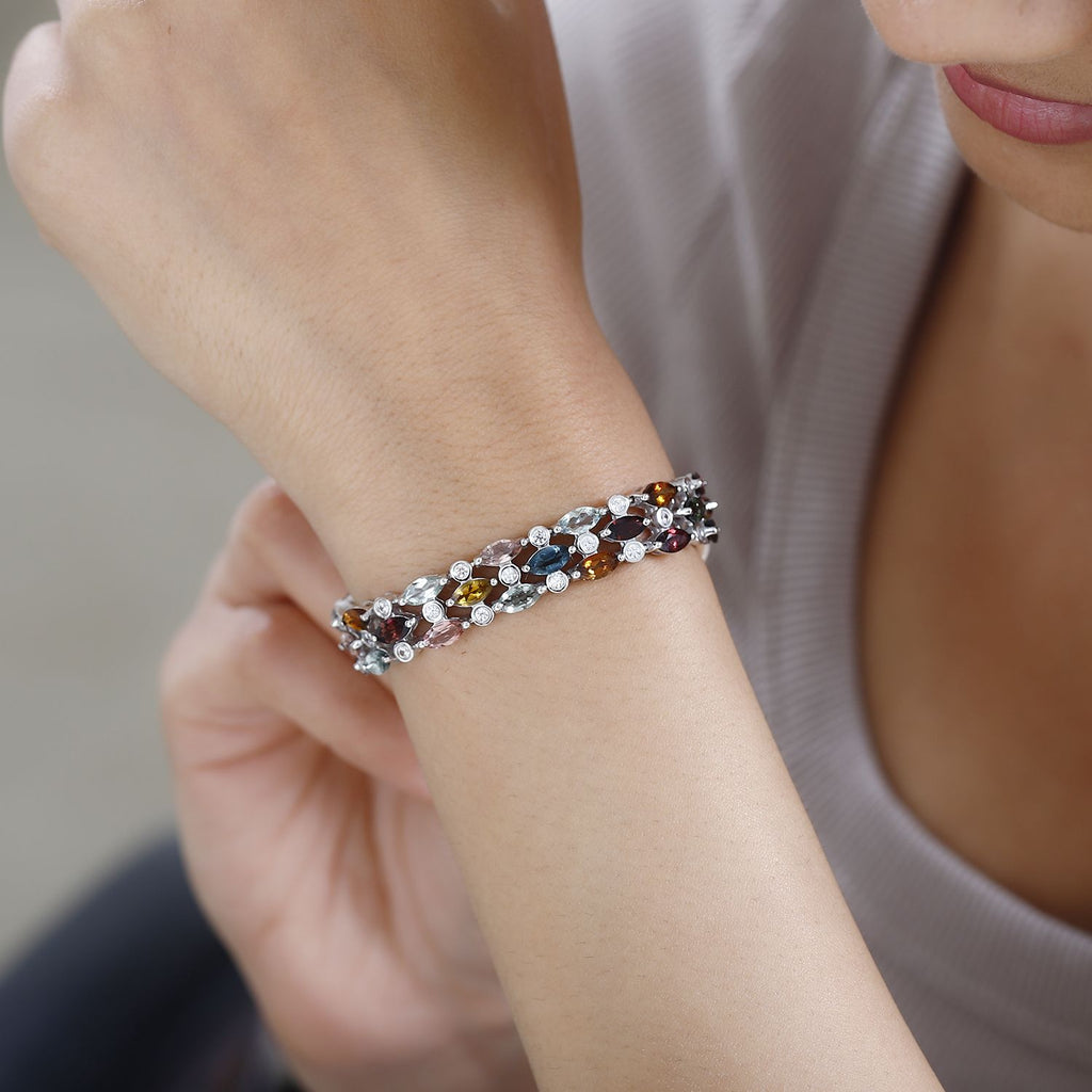 Multi-Tourmaline & Natural Zircon Bracelet (Size - 7) in Platinum Overlay Sterling Silver 19.40 Ct, Silver Wt 19.55 Gms_7712887_2