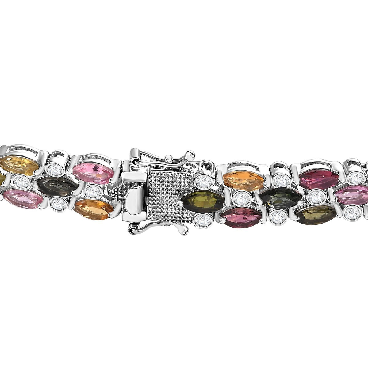 Multi-Tourmaline &amp; Natural Zircon Bracelet (Size - 7) in Platinum Overlay Sterling Silver 19.40 Ct, Silver Wt 19.55 Gms 7712887 4