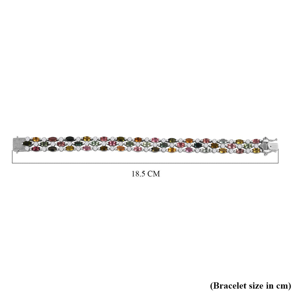 Multi-Tourmaline & Natural Zircon Bracelet (Size - 7) in Platinum Overlay Sterling Silver 19.40 Ct, Silver Wt 19.55 Gms_7712887_4