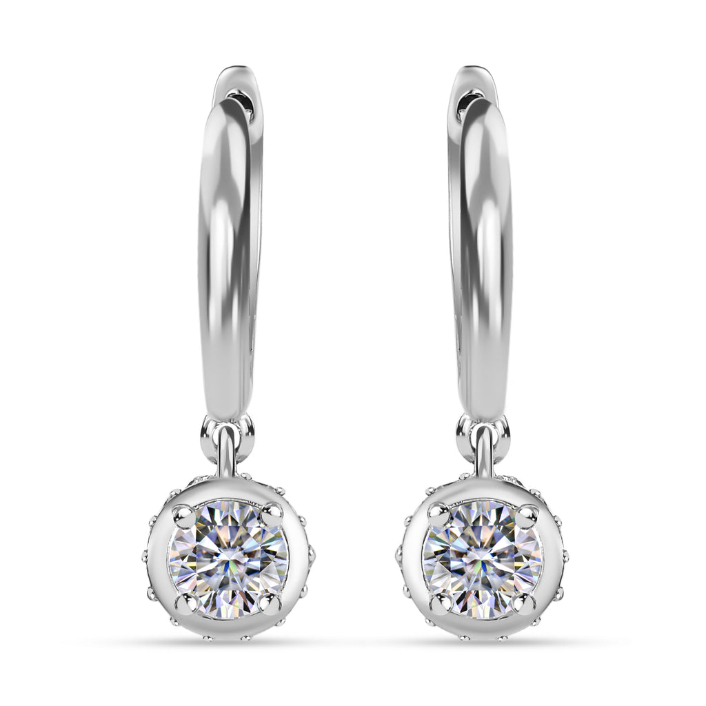 Moissanite Hoop Earrings with Clasp in Platinum Overlay Sterling Silver 1.20 Ct._7715793