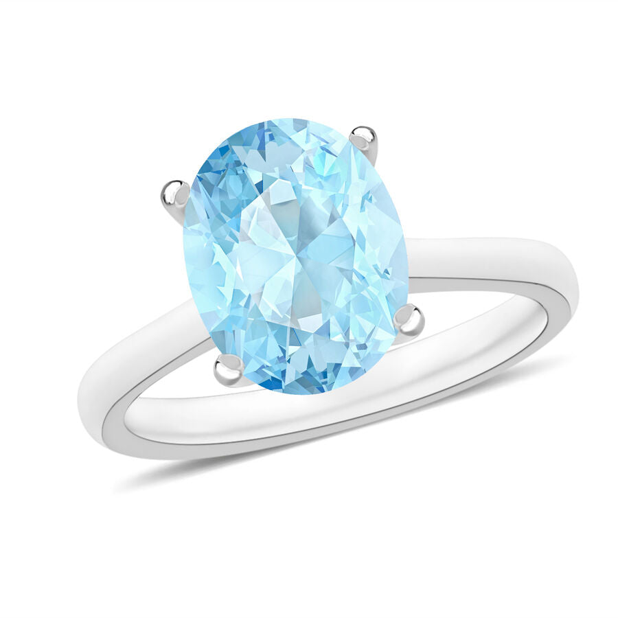 Aquamarine  Solitaire Ring in Platinum Overlay Sterling Silver 2.40 ct  2.400  Ct. 7717042 0