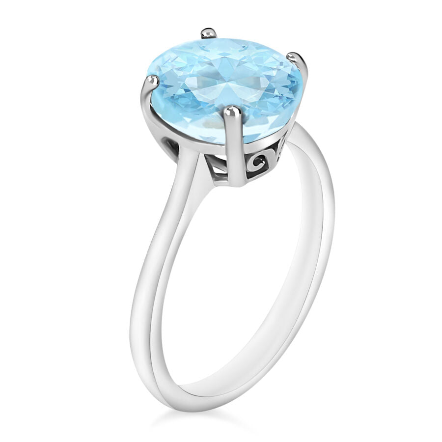 Aquamarine  Solitaire Ring in Platinum Overlay Sterling Silver 2.40 ct  2.400  Ct. 7717042 2