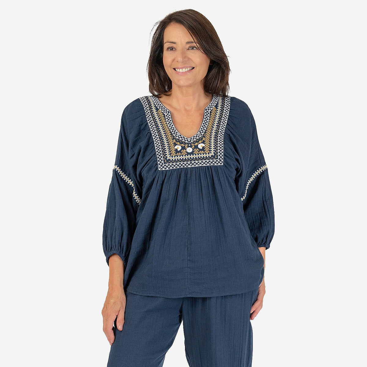 TAMSY Pure Cotton Embroidered Gauze Top V32575209 0
