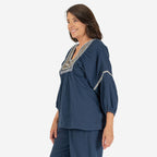 100% Cotton Tamsy Embroiderd Gauze Top Size S (8-10)- Navy_7720884_1