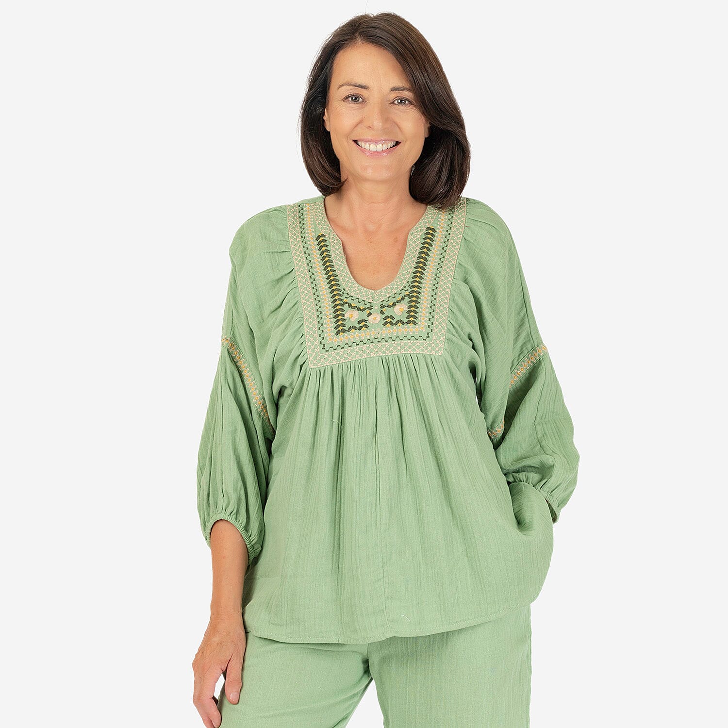 TAMSY Pure Cotton Embroidered Gauze Top V32512490 0