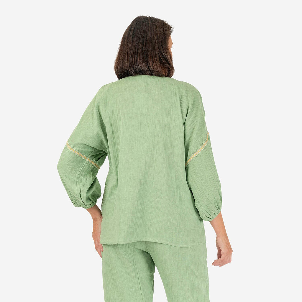 100% Cotton Tamsy Embroiderd Gauze Top Size S (8-10) - Green_7720898_2