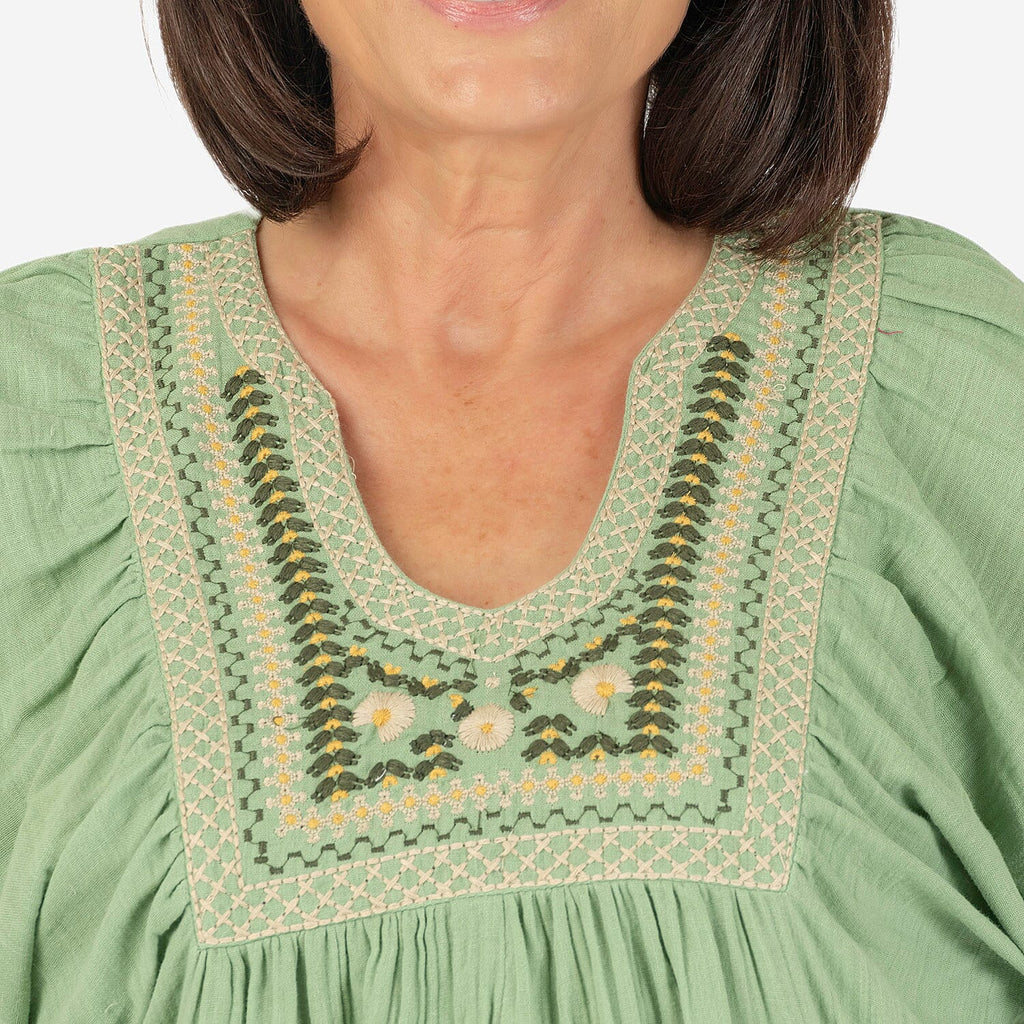 100% Cotton Tamsy Embroiderd Gauze Top Size S (8-10) - Green_7720898_3