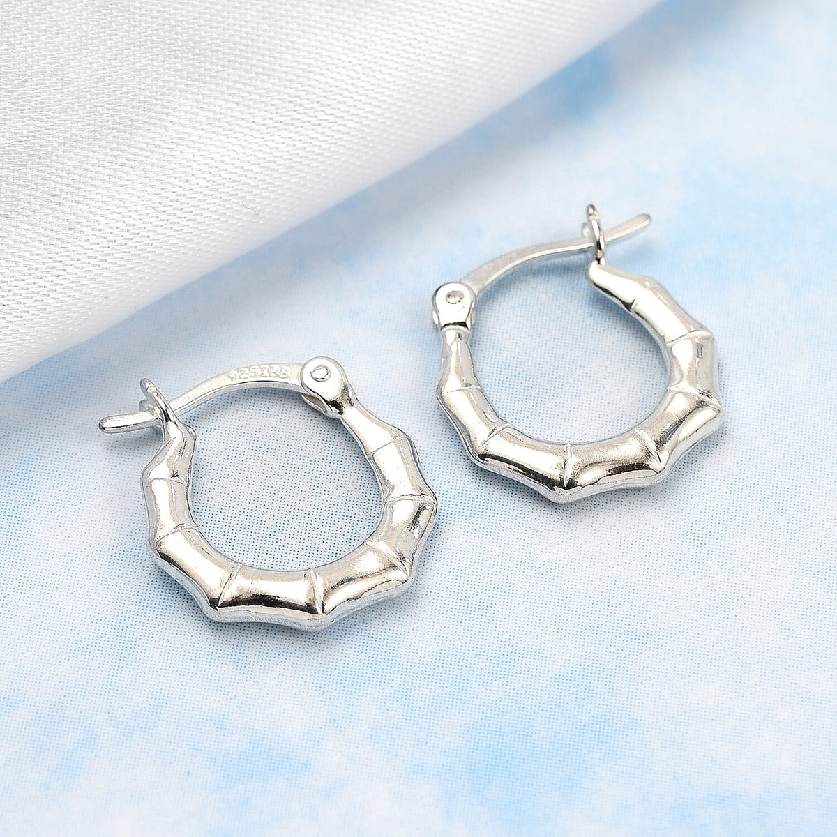 Biggest Close Out Deal - Sterling Silver Bamboo Creole Earrings with Clasp 7720939 1