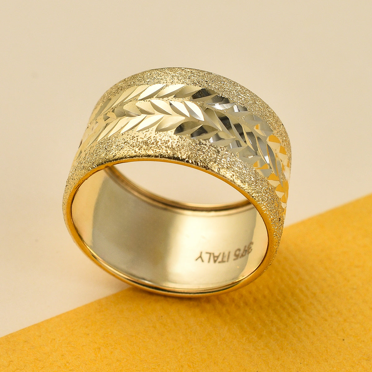 Maestro Collection - 9K Yellow Gold Diamond-Cut Chevron Design Ring 7723086 1