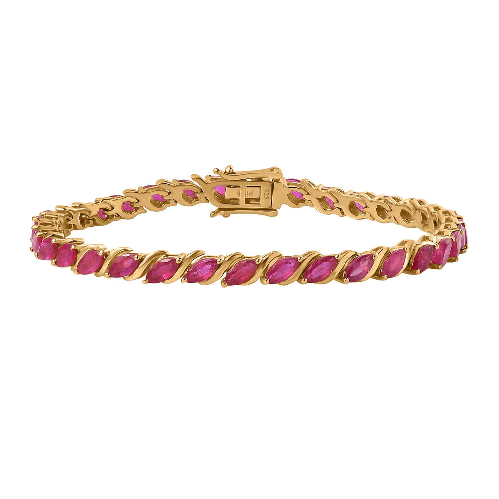 Ruby Marquee Tennis Bracelet (Size 7.5) with GB Lock Box in 18K Vermeil Yellow Gold Plated Sterling Silver 11.25 Ct, Silver Wt. 12.96 Gms_7723252