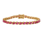 Ruby Marquee Tennis Bracelet (Size 7.5) with GB Lock Box in 18K Vermeil Yellow Gold Plated Sterling Silver 11.25 Ct, Silver Wt. 12.96 Gms_7723252