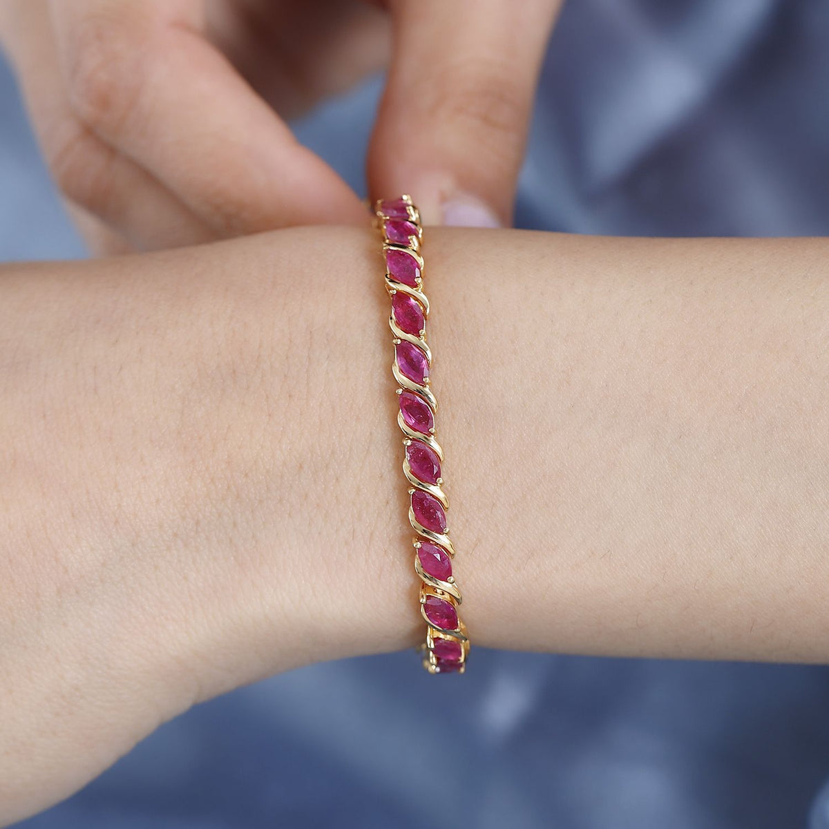 Ruby Tennis Bracelet in 18K Gold Vermeil Sterling Silver, Size 7.5 V32524618 3
