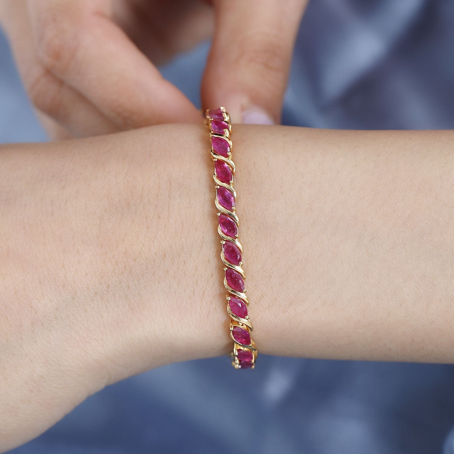 Ruby Tennis Bracelet in 18K Gold Vermeil Sterling Silver, Size 7.5 V32524618 3
