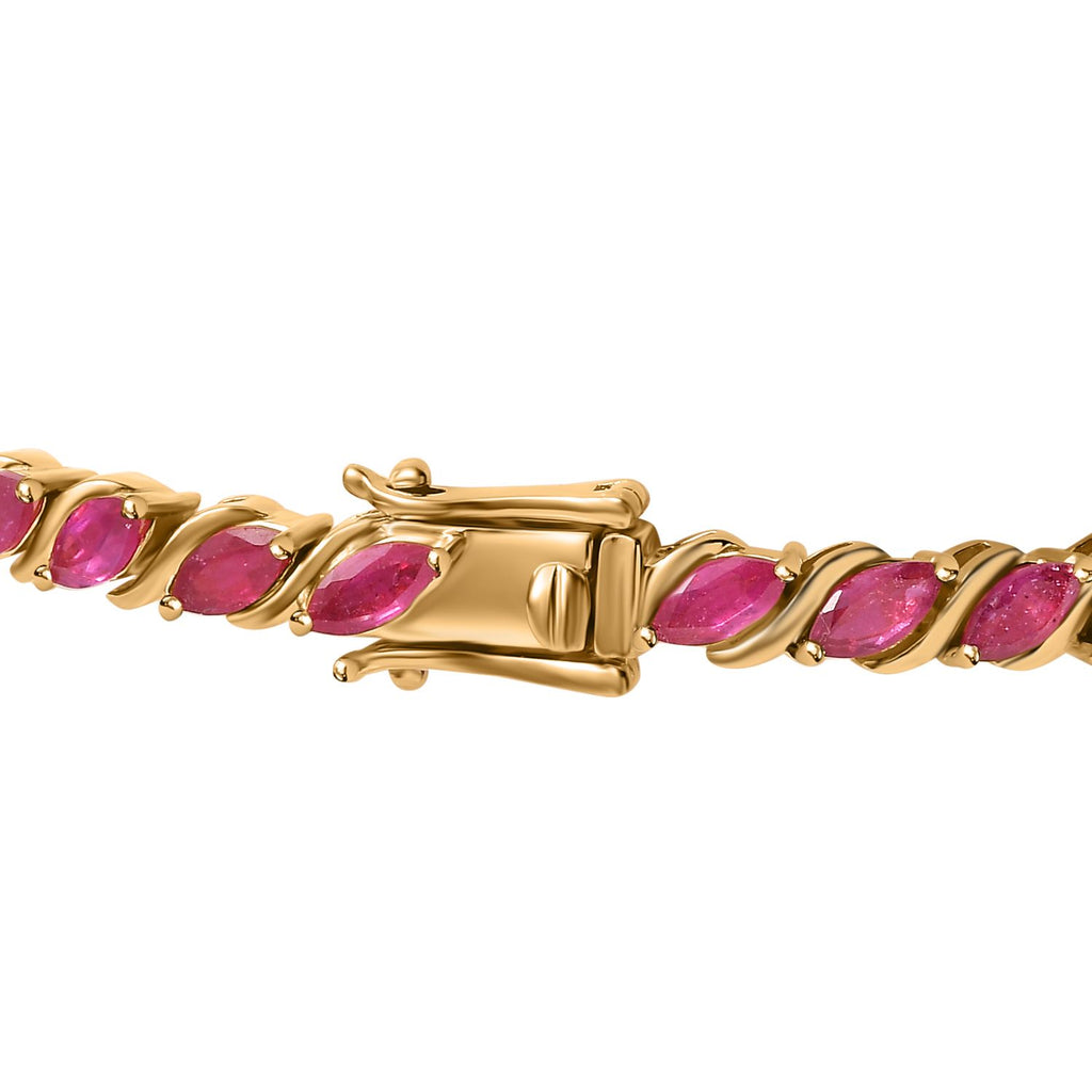 Ruby Marquee Tennis Bracelet (Size 7.5) with GB Lock Box in 18K Vermeil Yellow Gold Plated Sterling Silver 11.25 Ct, Silver Wt. 12.96 Gms_7723252_3