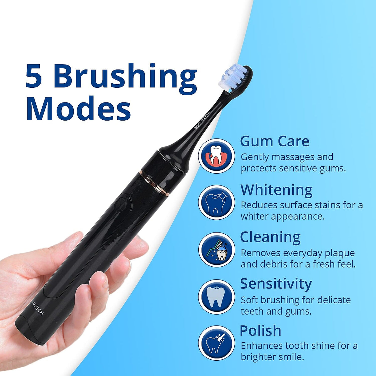 Beautech LED 5 Mode Toothbrush with 4 Replacement Brush Heads and Dual Charging Options 7723464 6