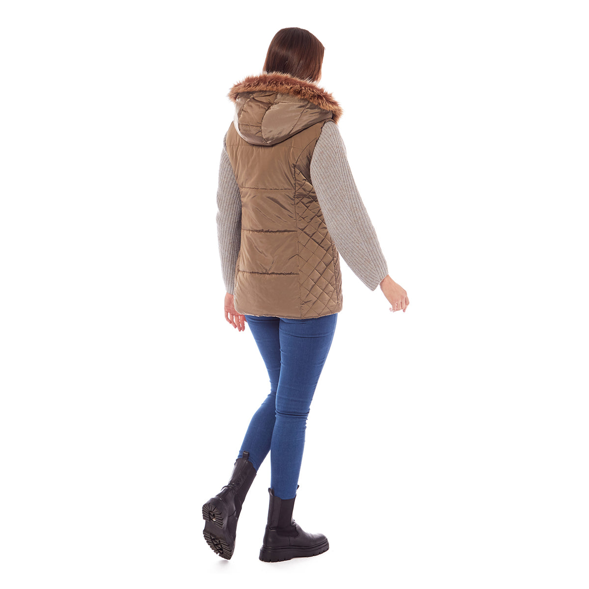Charlotte West Harley Fur Trim Hooded Ladies Gilet - Sage V32575758 4