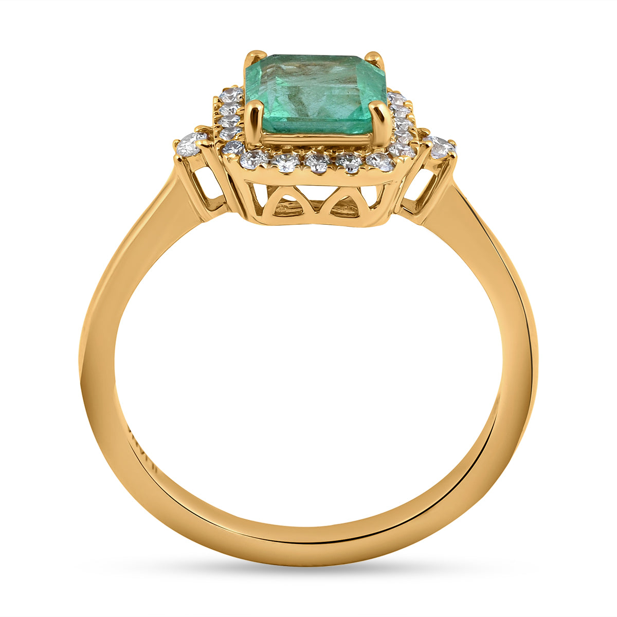18K Yellow Gold AAA Colombian Emerald,  White Diamond A Halo Ring 1.40 ct,  Gold Wt. 3.63 Gms  1.400  Ct. 7724482 2