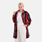La Marey Brushed Cotton Blend Checked Shacket - Red & Black_7724567_3