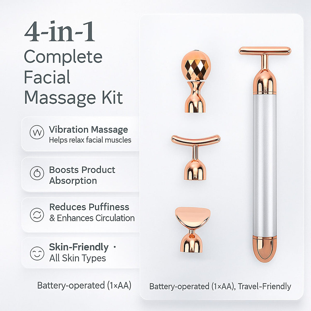 4-in-1 Facial Vibration Massage Roller - 4 Interchangeable Massage Heads 7724659 2