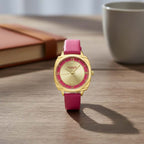 Gamages of London Resplendent Swiss Movement 30m Water Resistant Diamond Watch with Raspberry Leather Strap_7725050_1