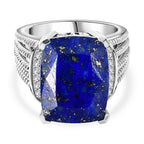 Lapis Lazuli & Natural Zircon Ring in Platinum Overlay Sterling Silver 10.32 Ct._7725883